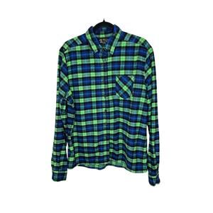 The Vermont Flannel Co Shirt Mens XL Blue Green Plaid Heavy Cotton Button Down